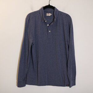 Faherty Mens Movement Long Sleeve Polo Shirt Medium Blue Striped Stretch Cotton
